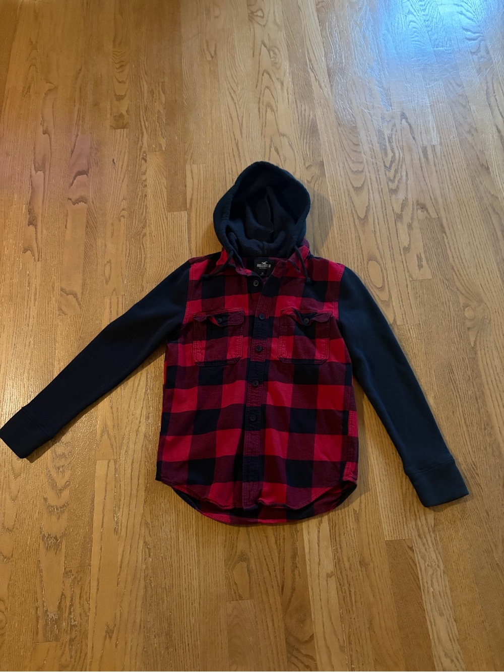 Hollister Long Sleeve Plaid Hoodie Shirt Size XS